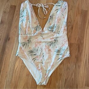 NWOT ASOS DESIGN Curve gathered plunge swimsuit in palm print size 16